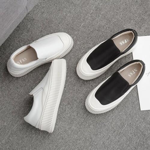Soft bottom leather little white shoes for women 2020 new Korean version summer breathable heighten single platform platform pla