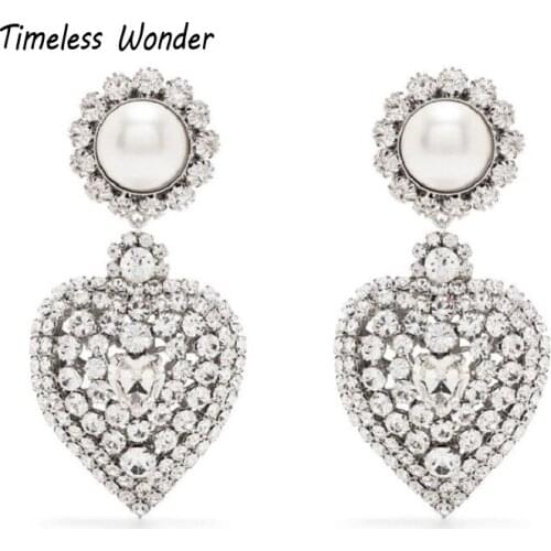 Timeless Wonder Stunning Faux Pearl Zirconia Heart Clip Earrings for Women Punk Designer Goth Runway Fancy Ins Date New Emo 6225