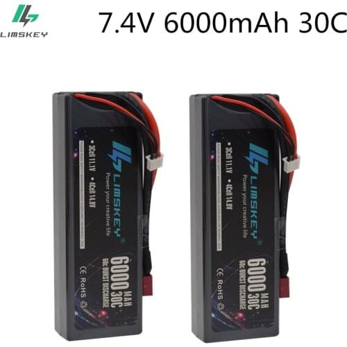 2pcs Limskey 2S 7.4V 6000mah 30C Lipo Battery RC Parts Hard Case T XT60 Deans For Traxxas TRX4 Buggy Cars FPV Airplane Boat