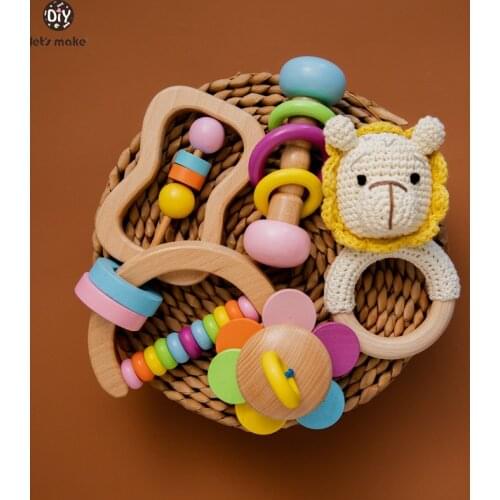 LetS Make 1Set Colorful Baby Rattles Crochet Animal Cartoon Sound attracts baby attention Multifunctional toys Gifts For Kids