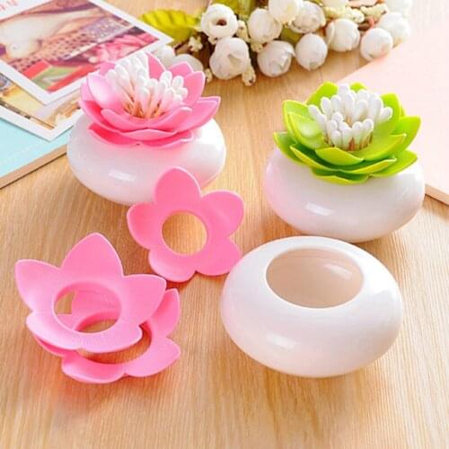 1pc Creative Lotus Toothpicks Holder Cotton Swab Case Cotton Bud Holder Room Table Decorate Organizer Storage Diameter 3.35 inch