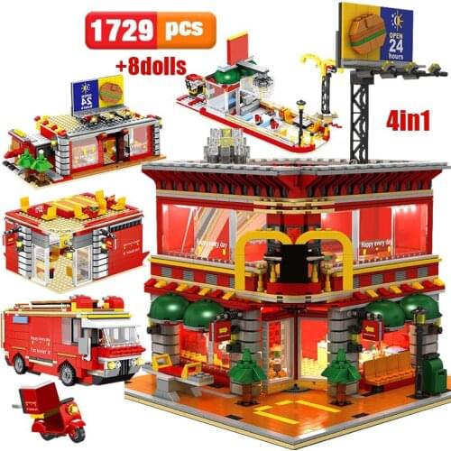 1729PCS Street View Series Lighting Building City Puzzle Assembling Small Particles Childrens Building Block Toy