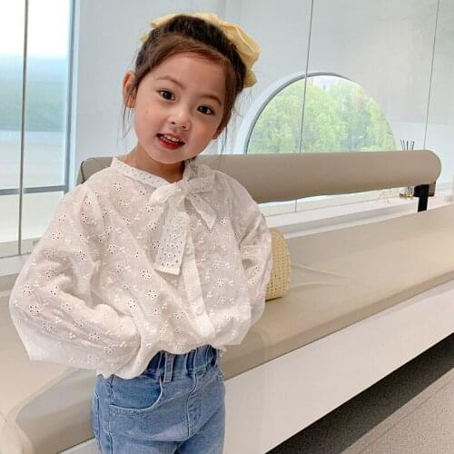 2021 Girls' Long Sleeve Shirt Spring Dress New Childrens Dress Baby Girl Foreign Style Lace Shirt Spring And Autumn Fashion