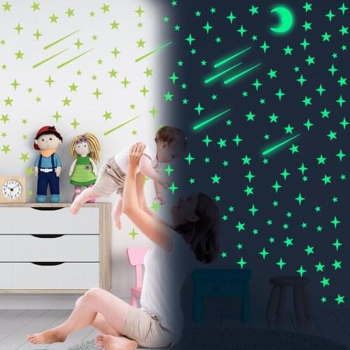 3Pcs/Lot 3D Star And Moon Energy Storage Fluorescent Glow In The Dark Luminous On Wall Stickers For Kids Room Living Room Decor