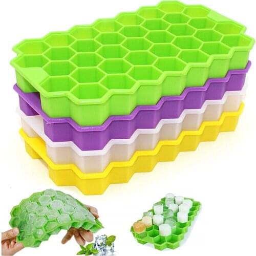 37 Cubes Home Honeycomb Shape Silicone Ice Cube Tray Mold Storage Container