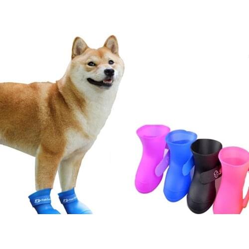 4pcs Pet Dog Cats Rain Shoes Pet Boots Rubber Portable Anti Slip Waterproof Pet Dog Cat Rain Shoes Pet Supplies