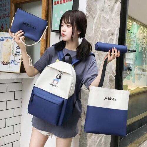 4 pcs/set Backpack School Canvas Bags College Travel Bag Rucksacks Mochila Bookbags Girls Boys