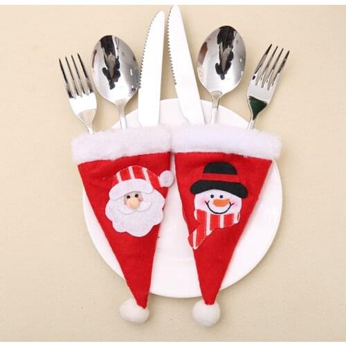 6PCS Christmas Hat Cutlery Bag Candy Gift Bags Cute Pocket Fork Knife Candy Holder Table Dinner Decorative Tableware Navida