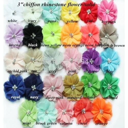 60pcs/lot , 3" chiffon pearl diamond flower , shabby chiffon flowers for headwear accessories (29 colors for selection)