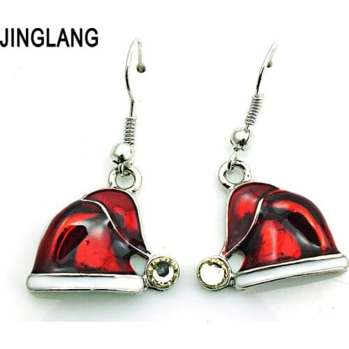 Free shipping Christmas New Charms Earrings Silver Plated Dangle Red Christmas Hat Eardrop Earrings For Women Gifts Jewelry