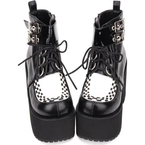 Angelic imprint Punk style Booties Ankle lolita Boots Black Leather Platform gothic shoes Size 35-46 9710