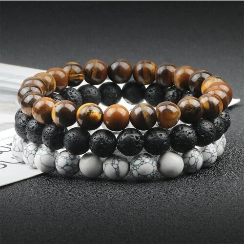 Hot 8mm Beaded Bracelets Natural Tiger Eye Lava Stone Healing Distance Bracelet for Men Women Friend Gifts Charm Strand Jewelry