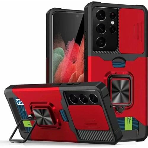 Funda Case for Samsung Galaxy S21 Ultra Note 20 Ultra S21 FE A12 A32 A42 A52 A72 A82 F12 Card Armor Coque Stand Phone Case Cover