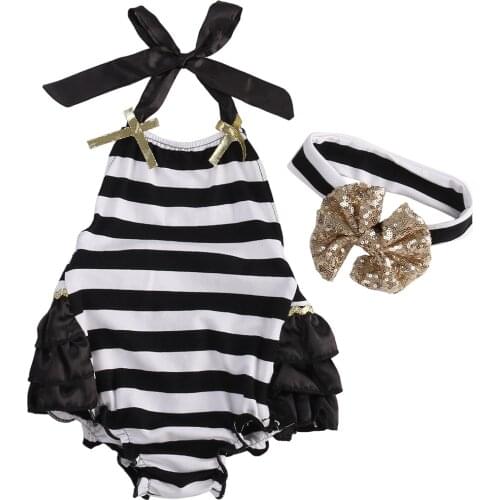 Citgeett Baby Rompers Girl Baby Costumes Set Stripe Floral Sleeveless Halter Romper Jumpsuit Sunsuit Outfit With Headband