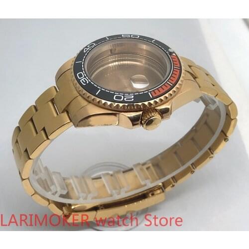 Sealed back cover 904L stainless steel gold strap bracelet with 40mm sapphire glass ETA NH36 MH35 cases gold bezel orange black