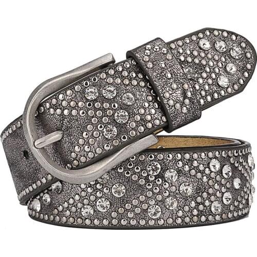 Hot Vintage Rivets Belts Good Quality Leather Shiny Women Waist Straps Metal Buckle Luxury Party Street Casual Belt Girdle