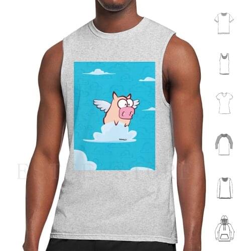 Kino Angel On The Clouds – Kino The Pig Is Such An Angel Tank Tops Vest Sleeveless Pig Pig Cartoon Angel Angel Cartoon Amgel