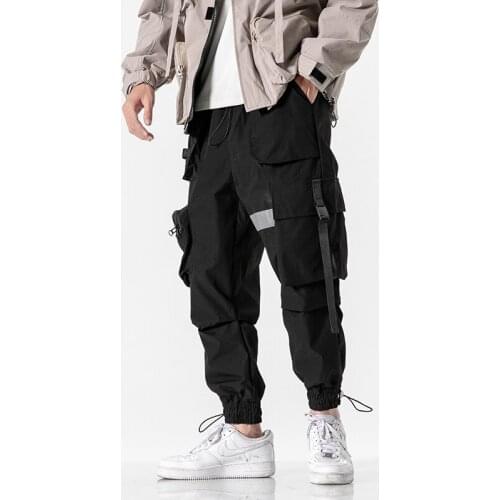 Mens Jogging Pants Fashion Loose Elastic Waist Hip-Hop Novel Spring Overalls Multi-Pocket Cargo Pants Mens Pencil Pants