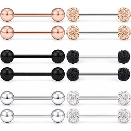 Stainless steel crystal nipple piercing bar set tongue piercing barbell bulk rose gold nipple piercing jewelry lot tongue ring