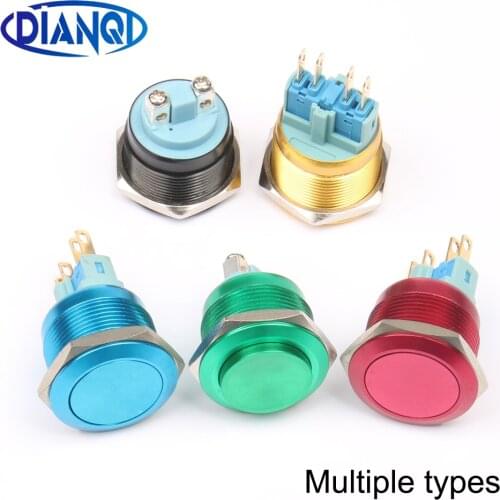 22mm Aluminum oxide press/Push button switch domed/flat/high head 1NO/1NO1NC momentary/Latching Car waterproof 4pin/Screw