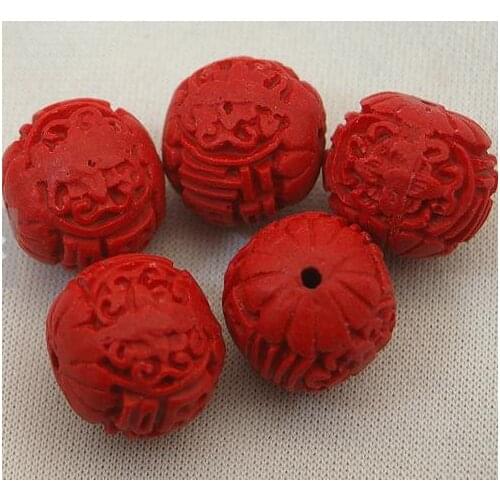 Charming Cinnabar Bead 13MM Round Tribal Bead Chinese Lacquer Red Destash Jewelry