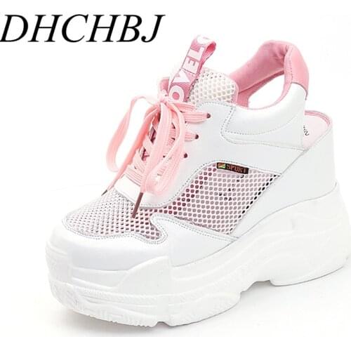 Casual Shoes Womens Flats Shoes Mesh Breathable Platform Wedge Heels Shoes 11cm Summer Sneakers Zapatillas Deportivas Mujer