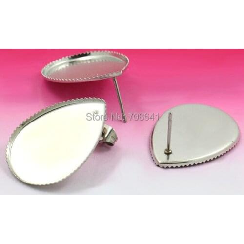 Blank Stainless Steel Stud Earrings Bases Settings with 13x18mm 18x25mm Teardrop Bezel Cabochon Ear Pins Earrings post Findings