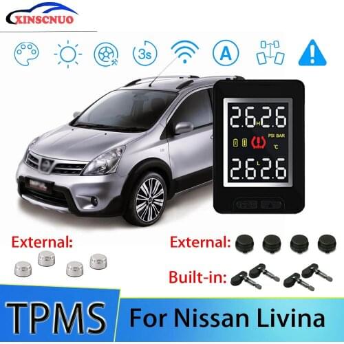 Smart Car TPMS Tire Pressure Monitor System For Nissan Livina With 4 Sensors Wireless Alarm Systems LCD Display TPMS Monitor