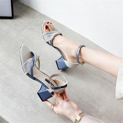 Womens Sandals 2021 Summer Brand High Heels Shoes Woman Ankle Strap Heels Sandals Elegant Casual Wedding Career Shoes