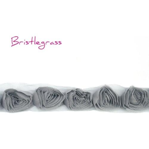 BRISTLEGRASS 1 Yard 1.57" 4cm Grey Chiffon Shabby Rose Flower Tulle Mesh Lace Trim Kids Headband Bridal Wedding Dress DIY Sewing