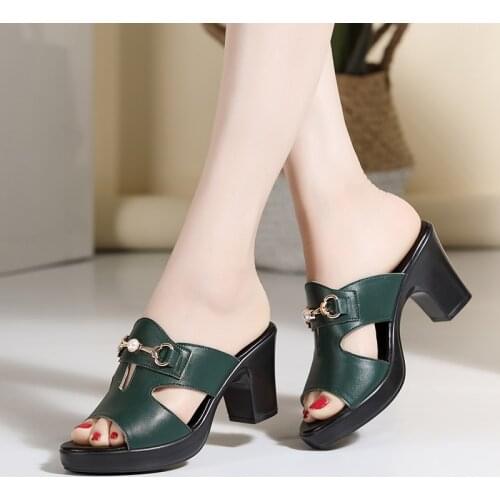 Logoneone Womens Slippers Sandals 2021 Summer New Female Shoes Fashion 7.5cm High Heels Slides Casual Shoes