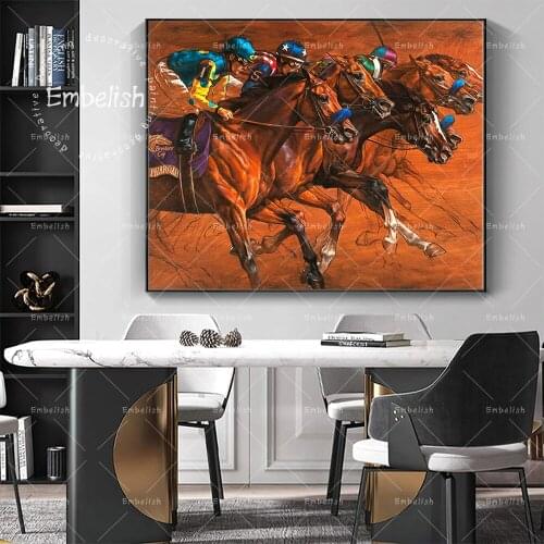 Embelish 1 Pieces Watercolor horse Racing Sports Wall Art Pictures For Living Room Home Decor Posters HD Canvas Oil Paintings