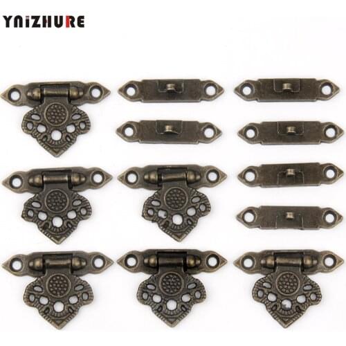 YNIZHURE 6Pcs Antique Bronze Alloy Latch Hardware Decorative Jewelry Gift Wooden Box Suitcase Hasp Latch Hook With Screws