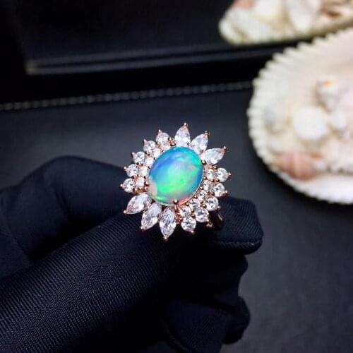 3.5ct Natural opal woman rings change fire color mysterious 925 silver Luxury style