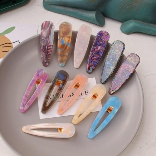 2020 Korean New Trendy Acetic Acid Acrylic Resin Hollow Drop Colorful Print Hairpins Hair Clips For Women Hair Accessories