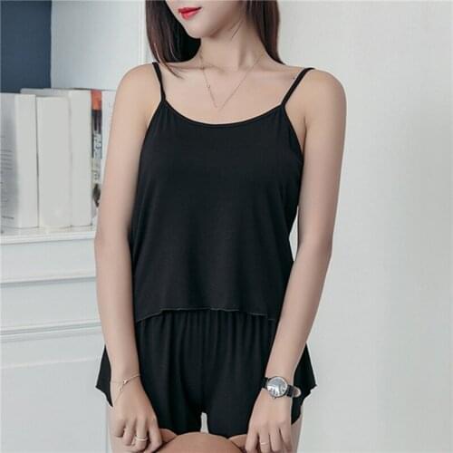 Fashion Suspender O-neck Top+Short Pants Summer Women Sexy Pajamas Suits Sleepwear 2-piece Set Soft Comfortable Nightwear 2021