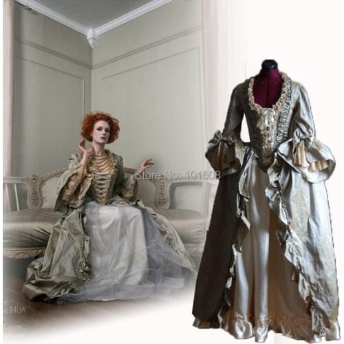 Tailored!Eras 2-pcs Gold Green Renaissance Gothic medieval Reenactment Halloween Gothic Cosplay DRESS Colonial dresses HL-419