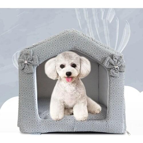 Princess Winter Warm Floral Pet House Fabric Dog Kennel Bed Gray Beige S L Puppy Small Medium Animal Cat Home With Cushion Goods