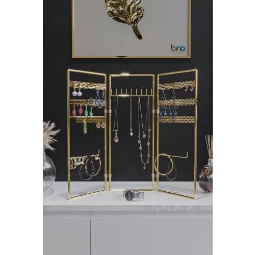 Gold Gold 3-Piece Jewelry Stand, Jewelry, Earring, Bracelet, Necklace Set, Jewelry Cabinet Organizer Storage Gold Color