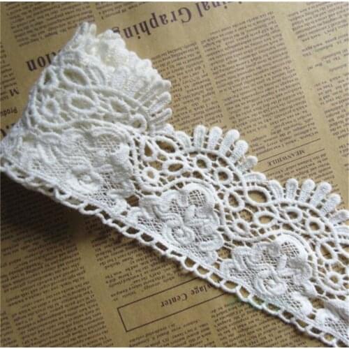 1 yard Ivory White Cotton Embroidered Lace Trim Fabric Lace Ribbon Handmade DIY Clothing Wedding Dress Sewing Craft 9cm Width