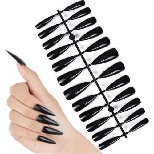 24Pcs Ballet Nail Art Fake Nails Stiletto Tips Red Press on Long False Coffin Full Cover Artificial Nails