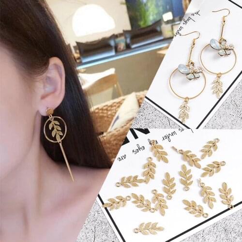 30pcs/pack Metal Leaf Charms Golden Base Earring Bracelet DIY Jewelry Making