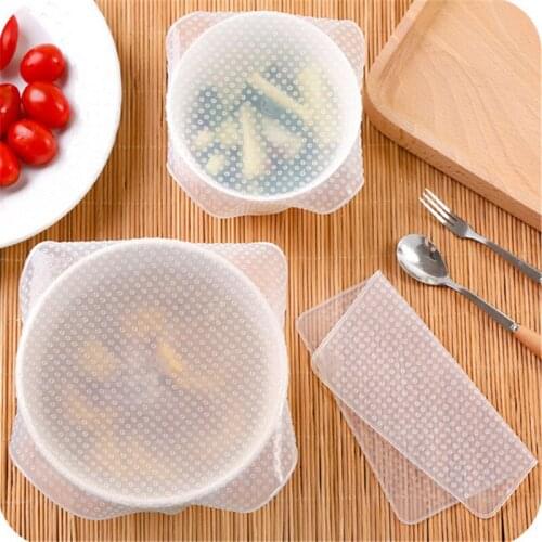4pcs /set Food Grade Wrap Reusable Fresh Keeping Saran Wrap Kitchen Tools Silicone Food Wraps Seal Cover Accessories