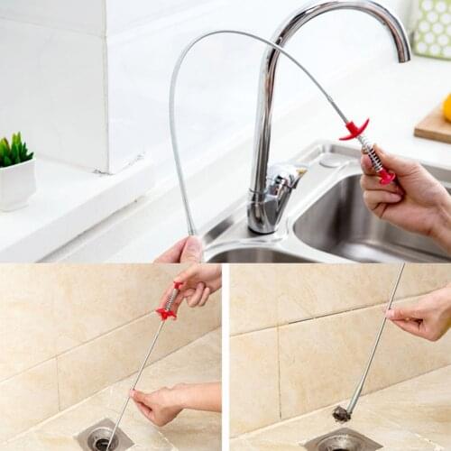 60 Cm Spring Pipe Dredging Tool Sink Drain Cleaning Tool Sewer Cleaning Hook Tool for Unblocker Kitchen Bathroom Drain Clog Tool