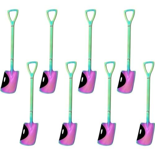 8PCS Set Cute Dessert Spoons Mini Coffee Spoon Shovel Shape Retro Square Head Small Spoon For Ice Cream Metal Stainless Steel