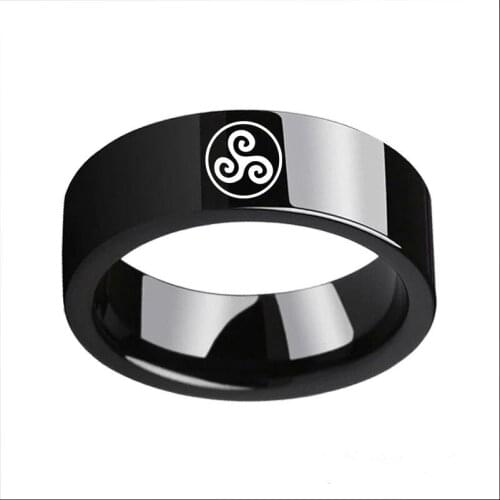 Antiquing Engraving Trinity Triskele Spiral Symbol Ring Wedding Rings for Men Women Black Stainless Steel Ring