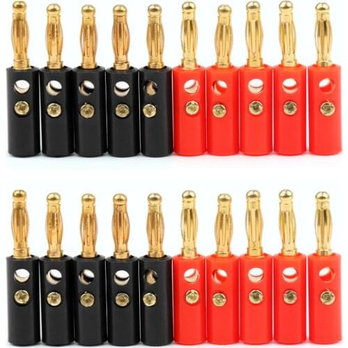 Areyourshop Hot Sale 20 Pcs High Quality 4mm Banana Plug Gold Plated Red Black Length 40mm Connector