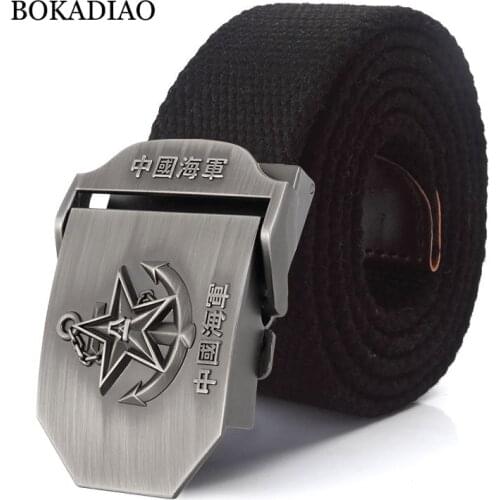 BOKADIAO Men&Women Military Canvas belt luxury PLA Navy Metal buckle jeans belt Army tactical belts for Men waistband strap male