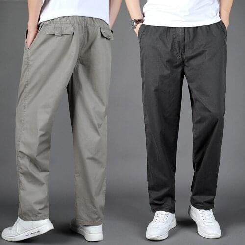 Mens Cargo Pants Casual Male Straight Cotton Pants Full Length Elastic Waist Pocket Men Sweatpants Solid Plus Size 6XL