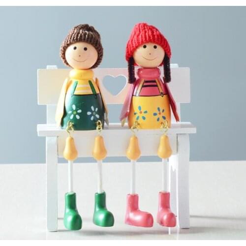 2pcs/lot Handmade Painted Wooden Dolls Family Puppet Decoration For House Wedding Favors Birthday Gift Window Display ML 007